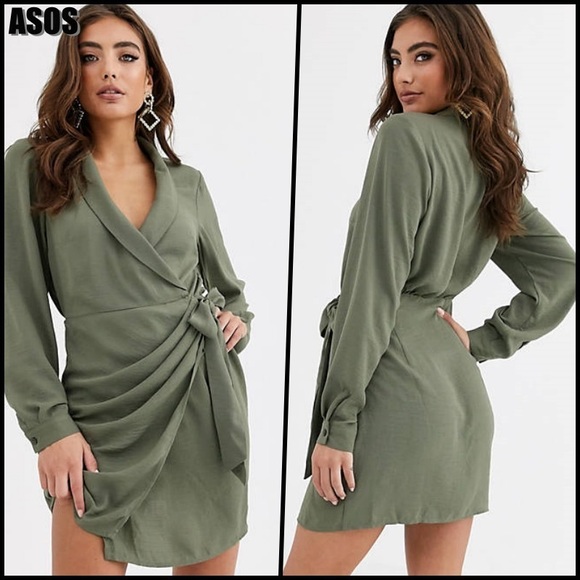 ASOS Dresses & Skirts - ASOS Design collared wrap mini dress khaki green